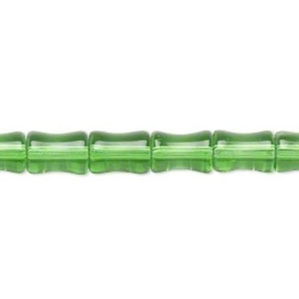 Translucent Spring Green India Glass 9x7mm Bamboo Tube Beads 16" Strand